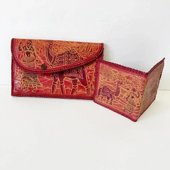 HANDMADE 100% Leather Made In India Clutch &‎ Wallet Hand Tooled - Picture 1 of 8